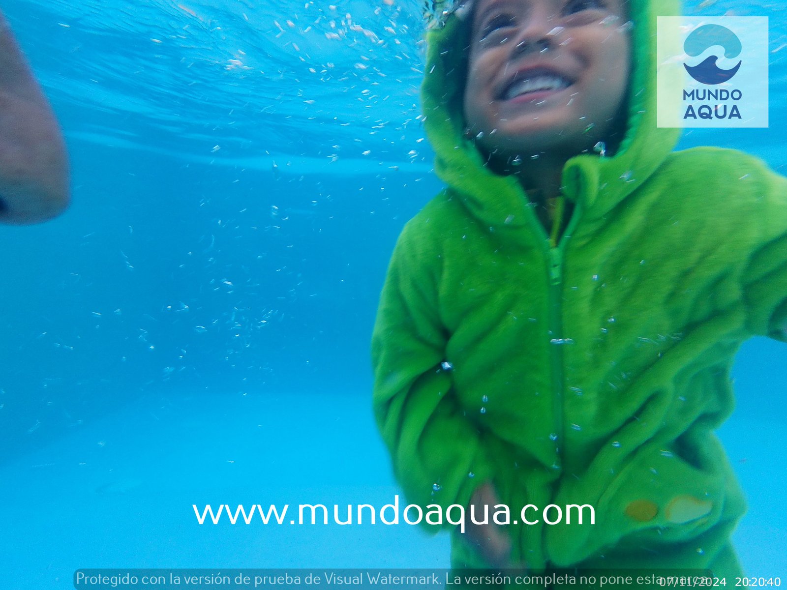 Happy baby finishing their MundoAqua swimming class in Merida